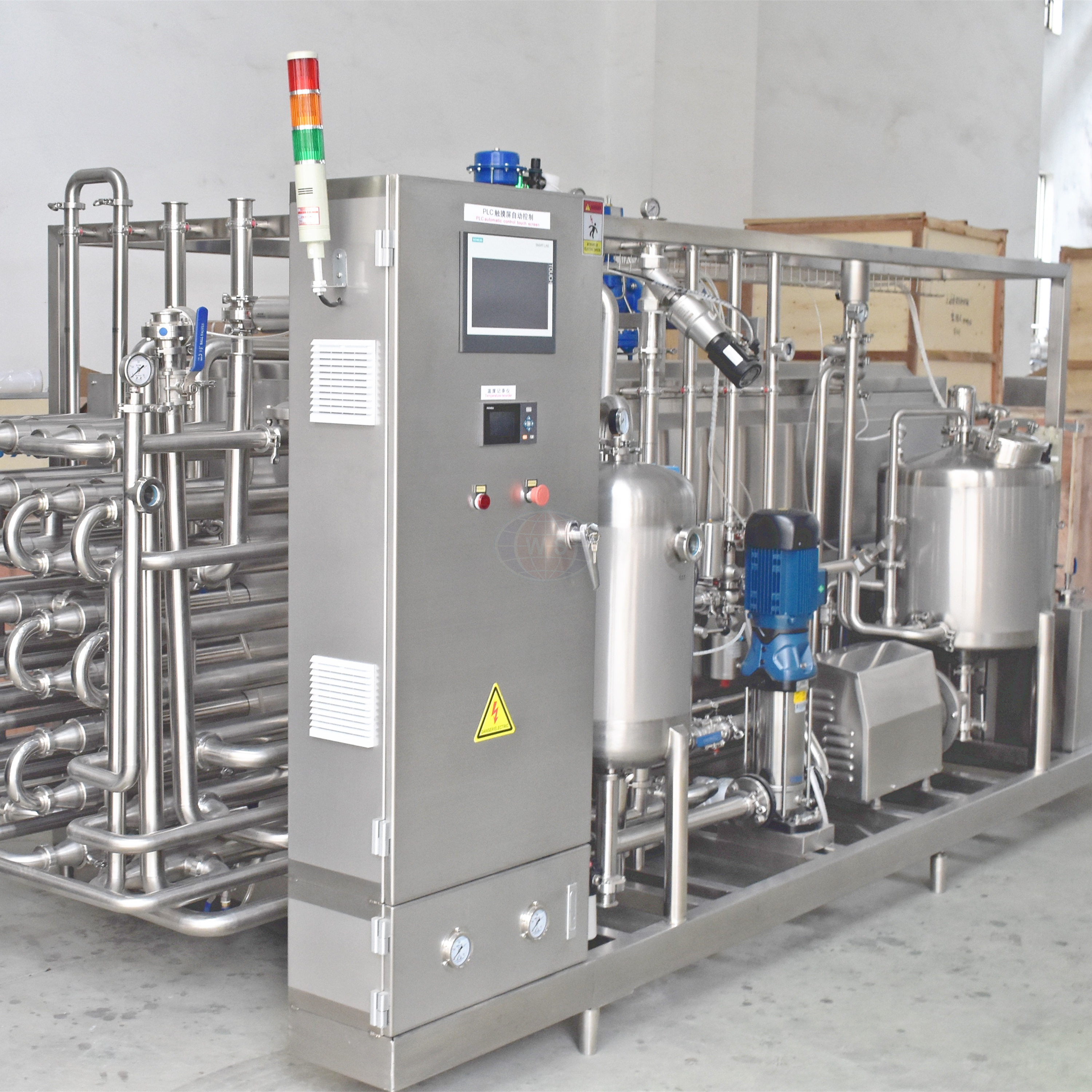 Aseptic UHT processing equipment in a manufacturing plant
